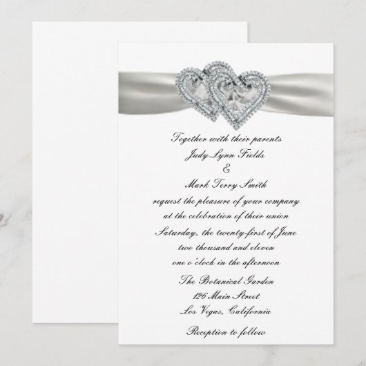 Harten Wit Huwelijksuitnodiging Kaart (Voorkant / Achterkant)