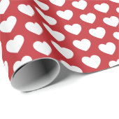 Harten, wit op donkerrood omslagpapier cadeaupapier (Rol Hoek)