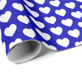 Harten, wit op Royal Blue Wrapping Paper Cadeaupapier (Rol Hoek)