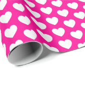 Harten, wit op warmroze omslagpapier cadeaupapier (Rol Hoek)