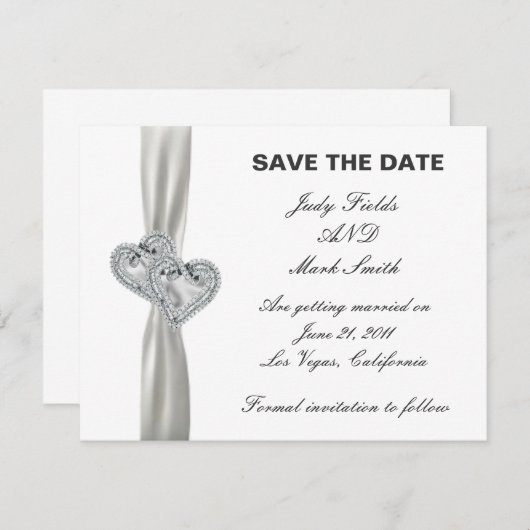 Harten Witte Trouwdag Bewaar de Datum Kaart (Voorkant / Achterkant)