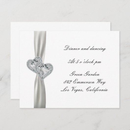 Harten Witte Trouwreceptie Kaarten (Voorkant / Achterkant)