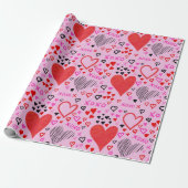 Harten, XOXO roze patroon Cadeaupapier (Uitgerold)