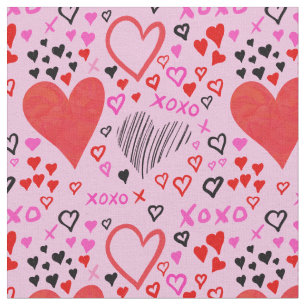 Harten, XOXO roze patroon Stof
