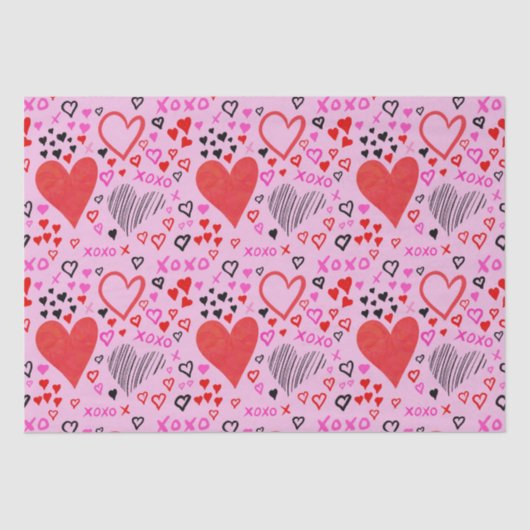 Harten, XOXO roze patroon Tissuepapier (Voorkant)