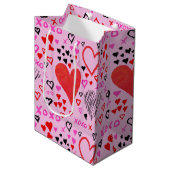 Harten, XOXO Roze Patroonpapier Medium Cadeauzakje (Voorkant Gekanteld)