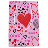 Harten, XOXO Roze Patroonpapier Medium Cadeauzakje (Voorkant)