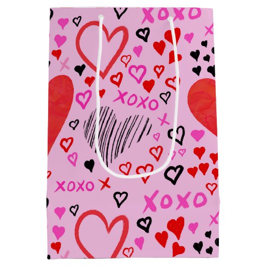 Harten, XOXO Roze Patroonpapier Medium Cadeauzakje (Achterkant)