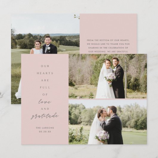 Harten zijn de drie foto's van Blush Gray Weddensc Bedankkaart (Voorkant / Achterkant)