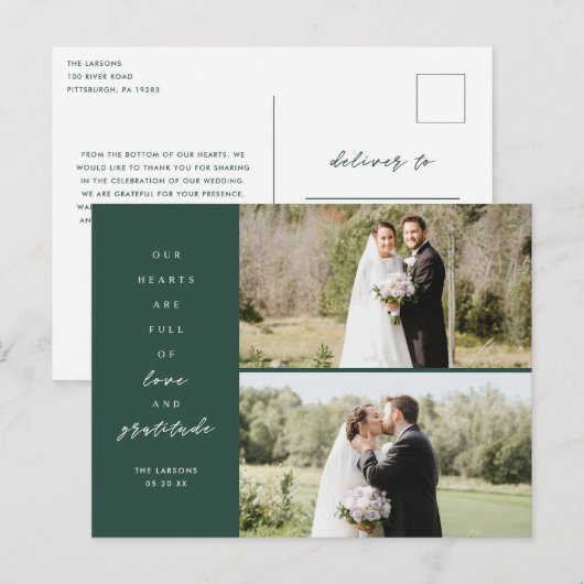 Harten zijn twee foto-bruiloft vol Dank je Briefkaart (Voorkant / Achterkant)