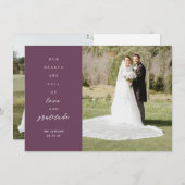 Harten zijn twee foto's Paars bruiloft Bedankkaart (Voorkant / Achterkant)