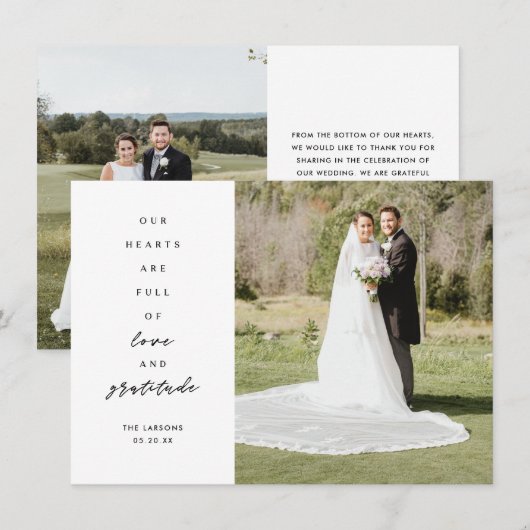 Harten zijn twee foto's vol bruiloft Hartelijk dan Bedankkaart (Voorkant / Achterkant)