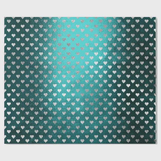 Harten Zilver Blauwgroen Aquatisch Diep Tropisch G Cadeaupapier (Vlak)