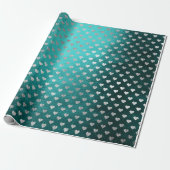 Harten Zilver Blauwgroen Aquatisch Diep Tropisch G Cadeaupapier (Uitgerold)