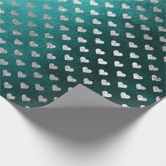 Harten Zilver Blauwgroen Aquatisch Diep Tropisch G Cadeaupapier (Hoek)