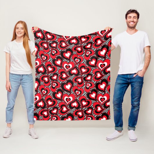Harten, zwart, rood en wit. fleece deken (In situ)