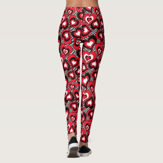 Harten, zwart, rood en wit. leggings (Achterkant)