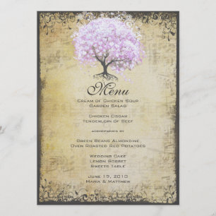 Hartenblad Lavendelboom Vintage Vogel Bruiloft Menu