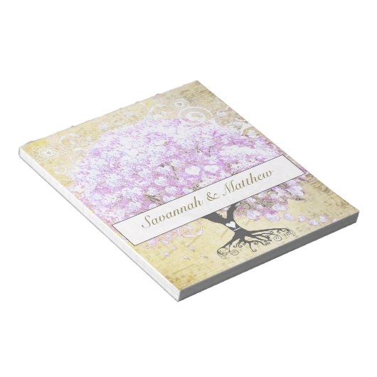 Hartenblad Lavendelboom Vintage Vogel Bruiloft Notitieblok (Schuin)