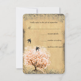 Hartenbladige Koraalboom Liefdesvogel Bruiloft RSV RSVP Kaartje