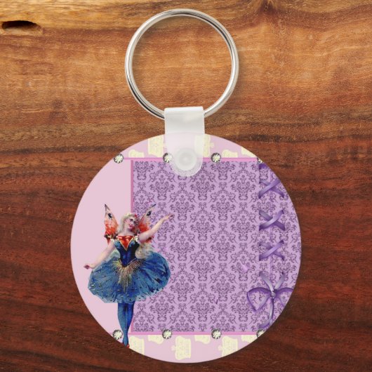 hartenbloemenfee ballerina blauw roze sleutelhanger (Voorkant)