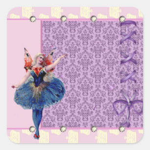 hartenbloemenfee ballerina blauw roze vierkante sticker