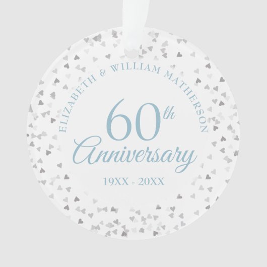 Hartenconfetti 60-jarig jubileum ornament (voorkant)