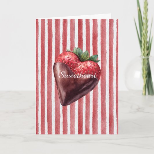 Hartendief Chocolade Aardbei Rood Wit Strepen Kaart (Voorkant)