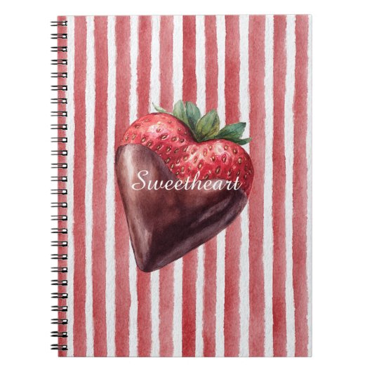 Hartendief chocolade aardbei rood wit strepen notitieboek (Voorkant)
