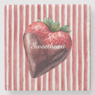 Hartendief chocolade aardbei rood wit strepen stenen onderzetter