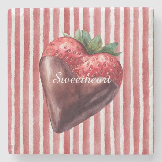 Hartendief chocolade aardbei rood wit strepen stenen onderzetter (Voorkant)