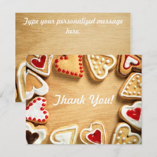Hartenkoekjes op houtflat Hartelijk dank Bedankkaart (Voorkant / Achterkant)
