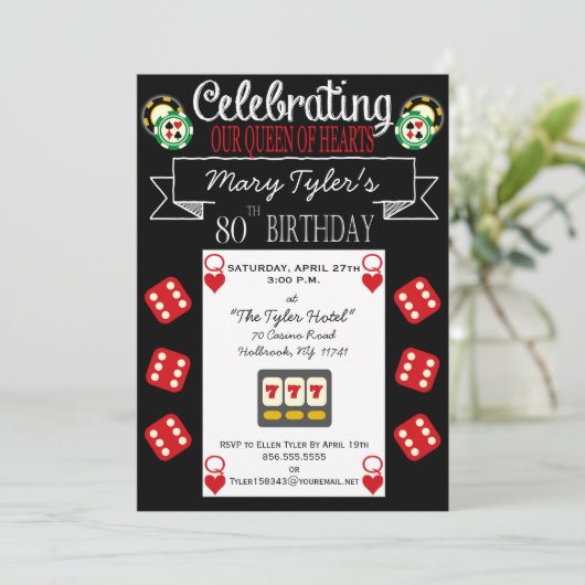 Hartenkoningin 80e verjaardag van de uitnodiging v (Staand voorkant)