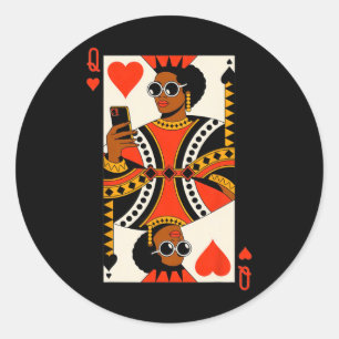Hartenkoningin kaart Zwarte vrouw Melanine trots A Ronde Sticker