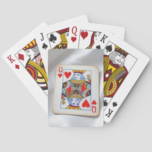 Hartenkoningin op witte satijnen stof pokerkaarten (Achterkant)