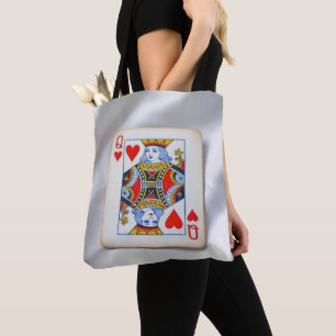 Hartenkoningin op witte satijnen stof tote bag