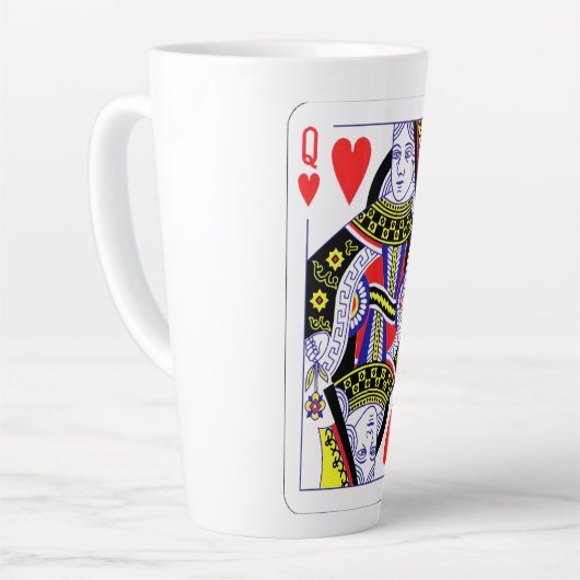 Hartenkoningin overmaatse grafische kaart, speelka latte mok (Linkerhoek)