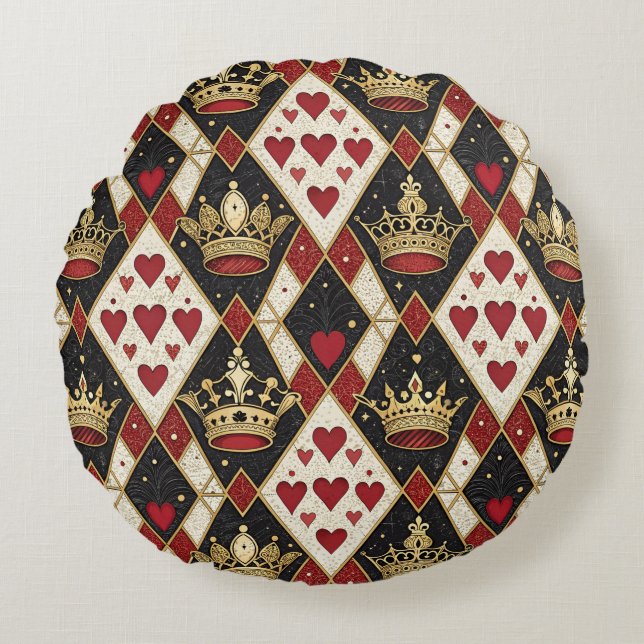 Hartenkoningin Rond Kussen (Voorkant)