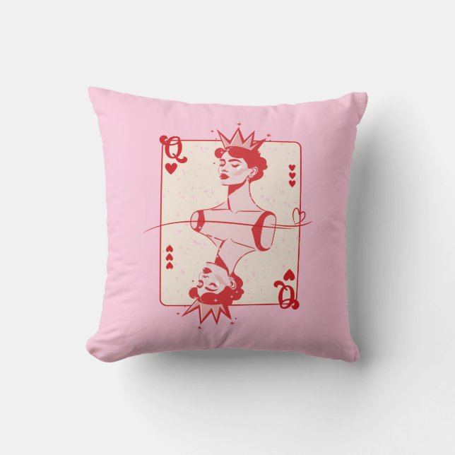 Hartenkoningin Rood en Roze  Kussen (Voorkant)