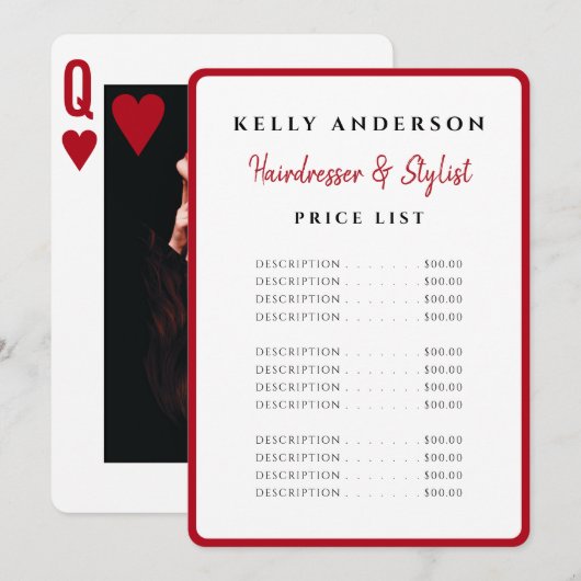 Hartenkoningin Rood Foto Diensten Kapper Menu (Voorkant / Achterkant)