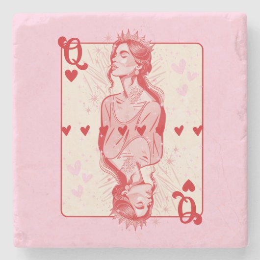 Hartenkoningin Roze Preppy Kunst Stenen Onderzetter (Voorkant)