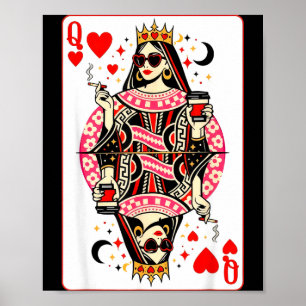 Hartenkoningin speelkaart hart koffie cuteQuee Poster