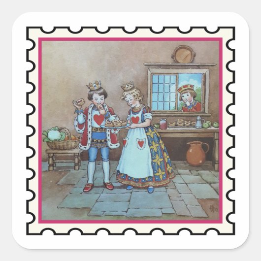 Hartenkoningin stempelkunst vierkante sticker (Voorkant)