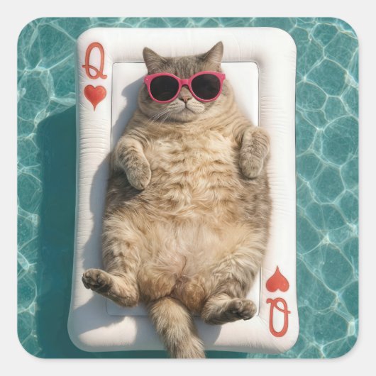 Hartenkoningin Tabby Kat Vierkante Sticker (Voorkant)