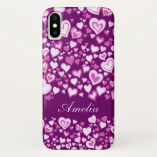 Hartenpatroon roze & paarse genoemd iphone geval x hoesje