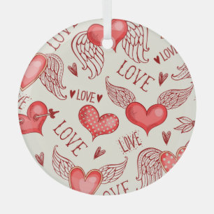 Hartenpatroon voor Valentijnsdag Glas Ornament
