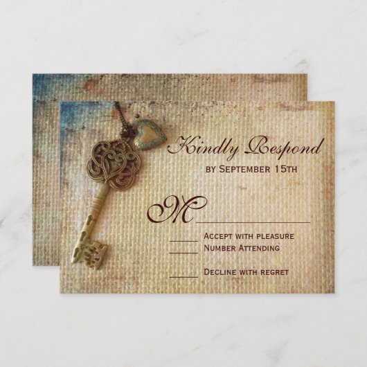  hartensleutel Rustic Burlap RSVP-kaarten RSVP Kaartje (Voorkant / Achterkant)