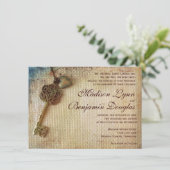  hartensleutel Rustic Burlap Wedding Invitation Kaart (Staand voorkant)