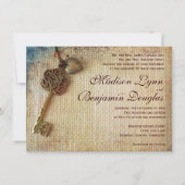 hartensleutel Rustic Burlap Wedding Invitation Kaart (Voorkant)