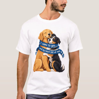 Hartenverwarmende honden omhelsd door een blauwe s t-shirt